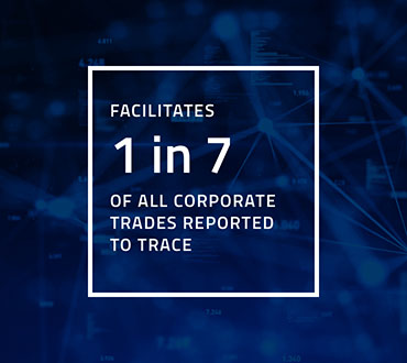Facilitates 1 in 7 of all corporate trades title inside white square outline
