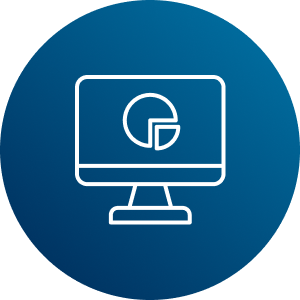 Computer monitor with pie graph data and reporting logo