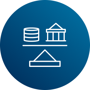 Scales with money and government building Market Regulation logo 