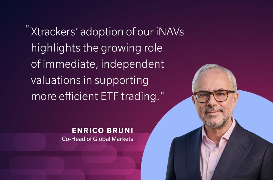 Promo graphic of Enrico Bruni on Xtrackers’ adoption of iNAVs