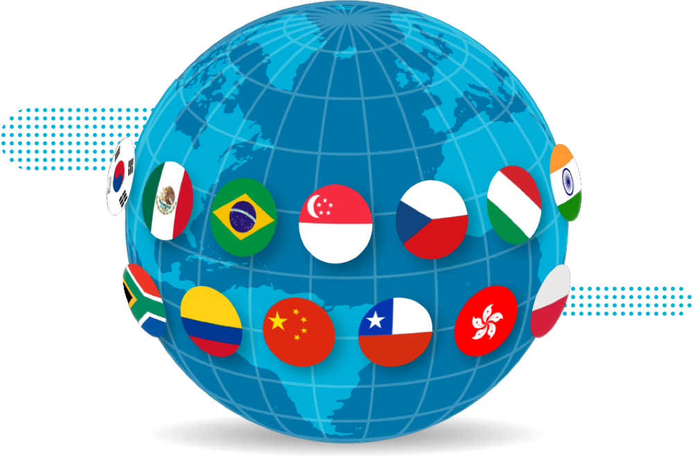 image of globe with country flags