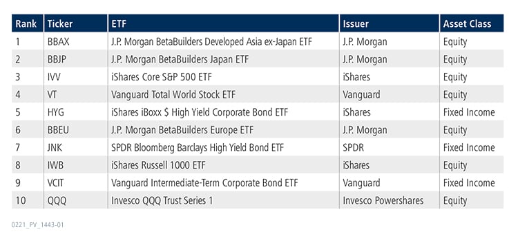 Table of top 10 ETFs for January 2021